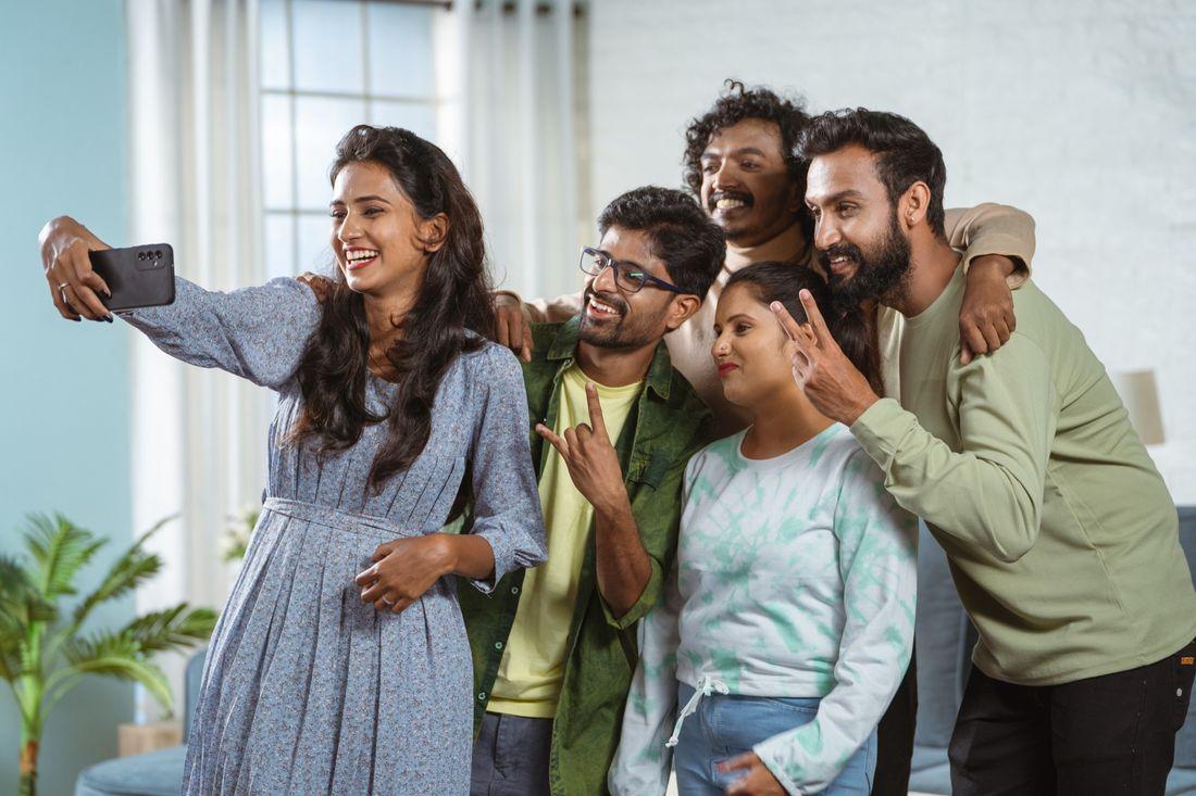 A group of friends laughing together