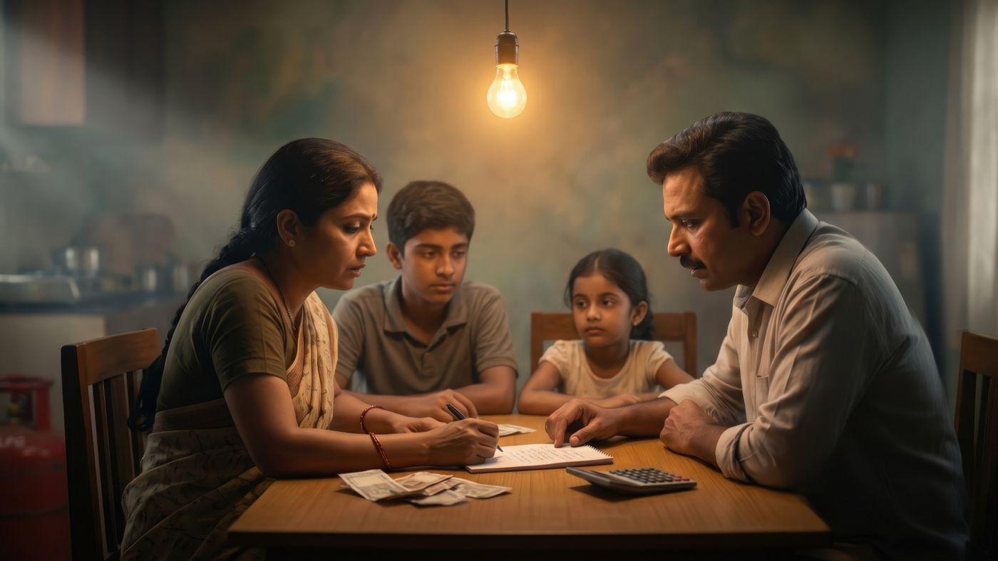 A family sitting together at a table, planning their everyday spending