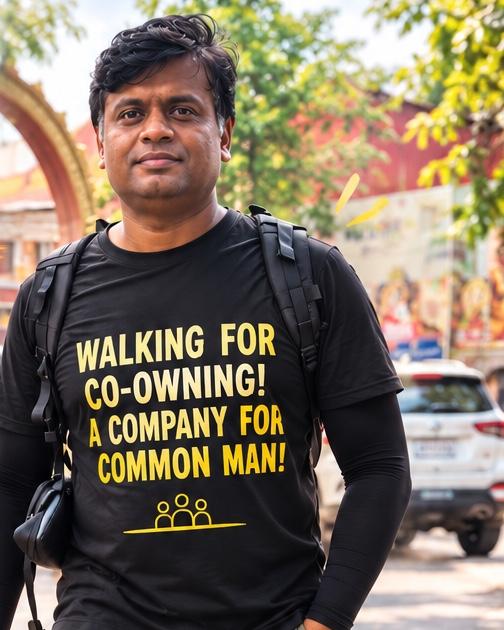 The COOWN founder walking along a road with a backpack